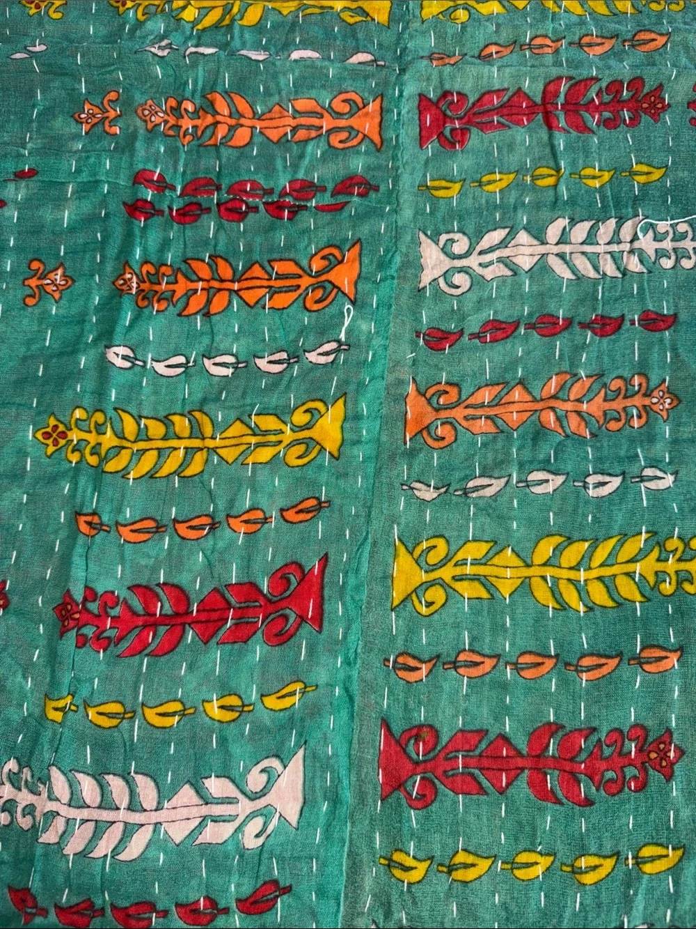 Handcrafted Floral Kantha Quilt - Yellow & Pink